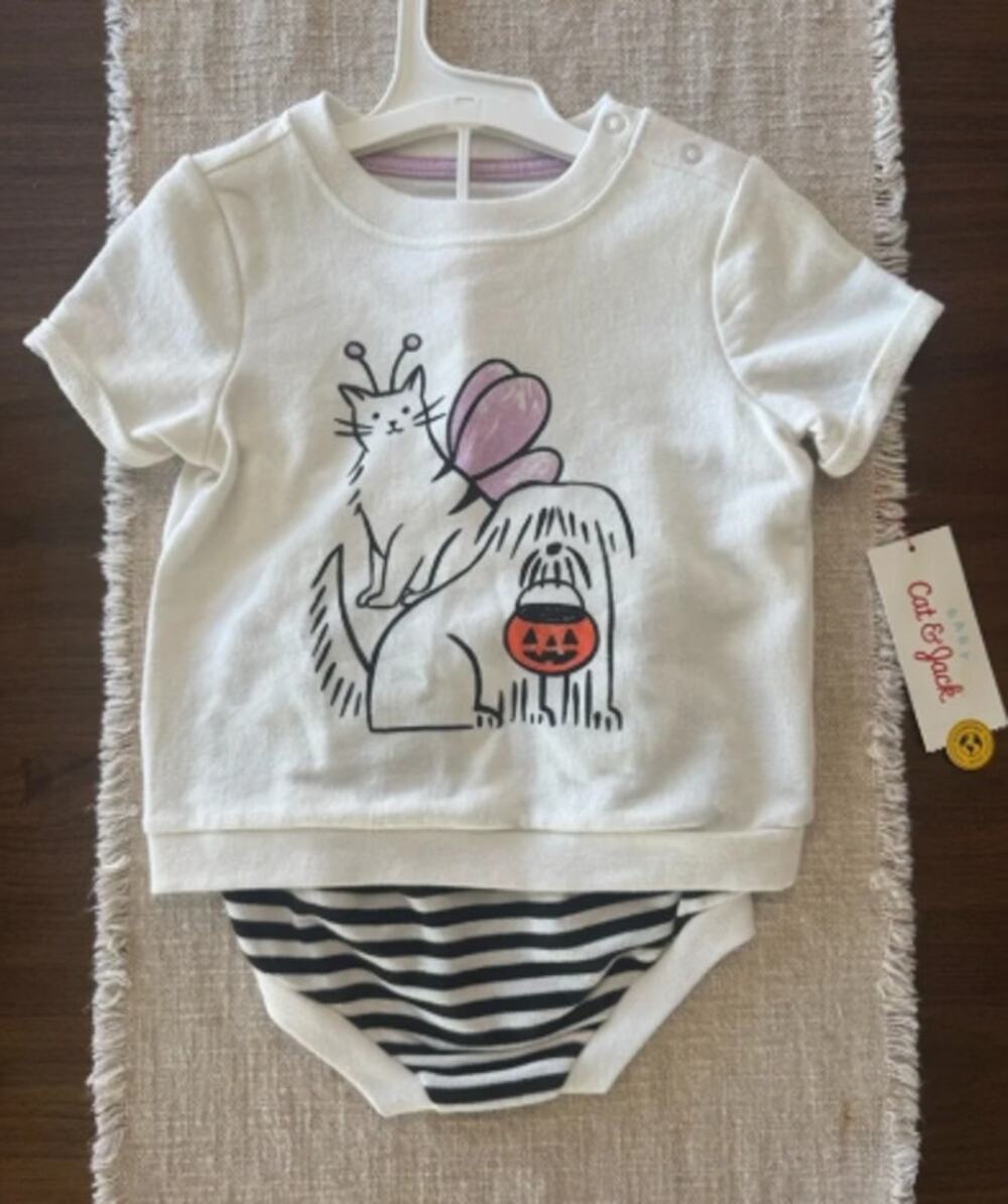 Cat & Jack Baby Halloween Cat Dog Short Sleeve Outfit Set 18M Black White NWT